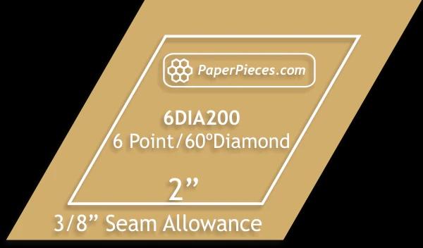 2" 6 Point Diamonds Acrylic Template with 3/8" Seam Allowance