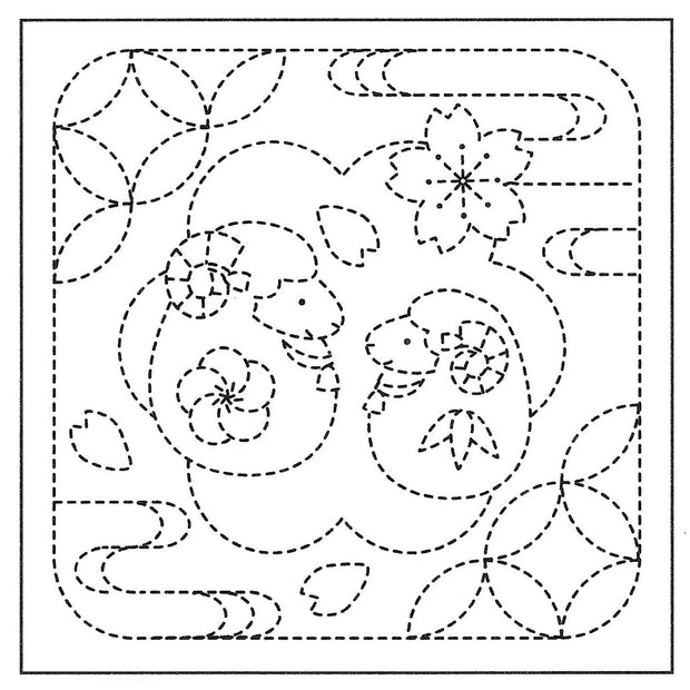 Sashiko Sampler Traditional Design Sheep & Shippo-tsunagi Navy