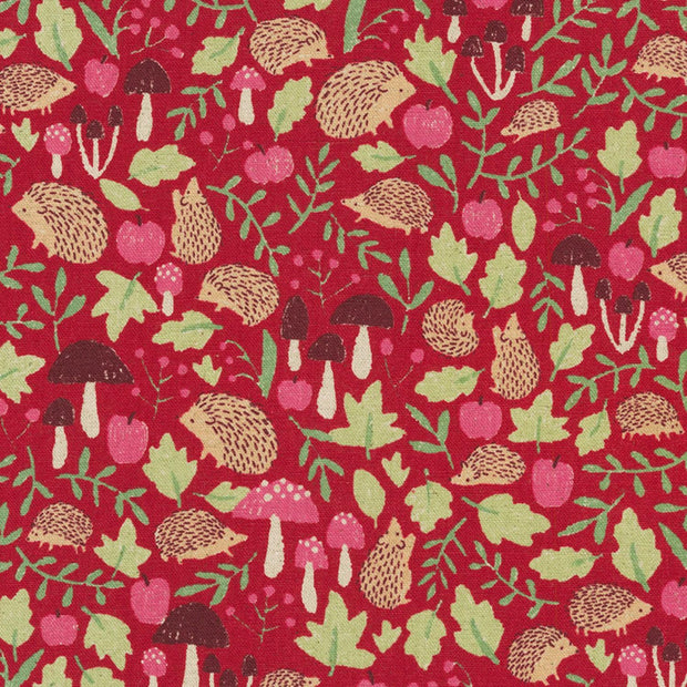 Cotton Flax Prints Hedgehogs Red