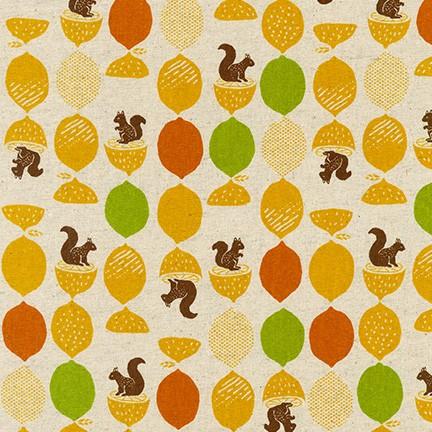 Cotton Flax Prints Squirrel Citrus