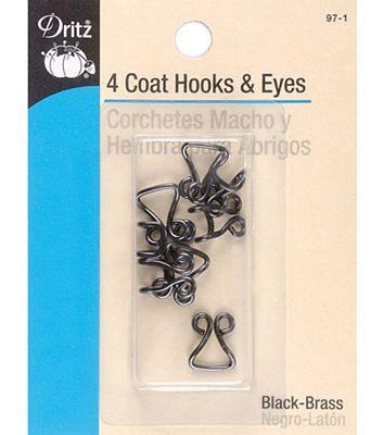 4 Coat Hooks & Eyes Black
