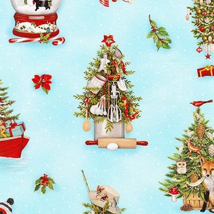 Holly Jolly Christmas Holiday Christmas Trees and Dogs Digital Blue
