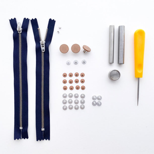 Jeans Hardware Kit 15cm Navy Zipper with Copper Hardware
