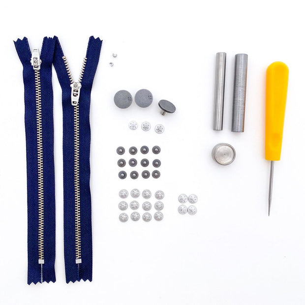 Jeans Hardware Kit 15cm Navy Zipper with Pewter Hardware