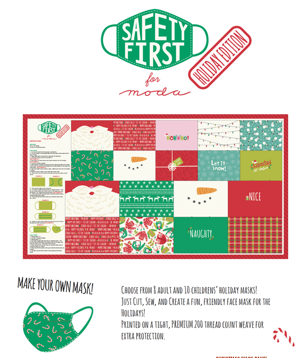 Clearance - MODA FABRICS - Safety First Holiday Panel by Stacy Iest Hsu -  PANEL - Face Mask Panel - PL470-- 752106590144 - Quilt in a Day / Quilting  Fabric