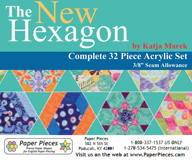 The New Hexagon Complete Acrylic Fabric Cutting Templates (32 Piece Set) with 3/8" Seam Allowance